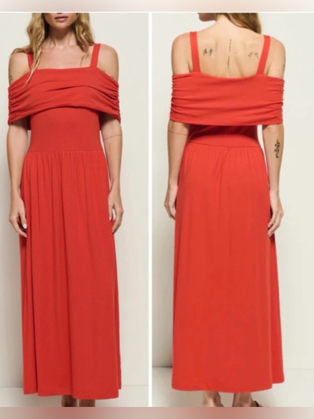 Nation LTD Coral Red Cold-Shoulder Maxi Dress